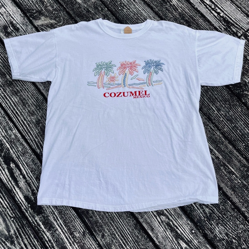 Vintage Cozumel Puffy Palm-trees T-Shirt (M&O Knits Made in Mexico tag)